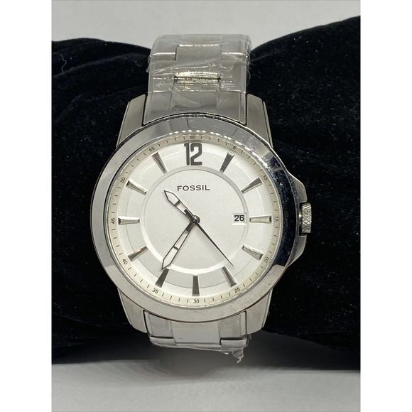 Fossil PR5408 Men's Silver Stainless Steel Analog White Dial Quartz Watch XR720 - Picture 1 of 12